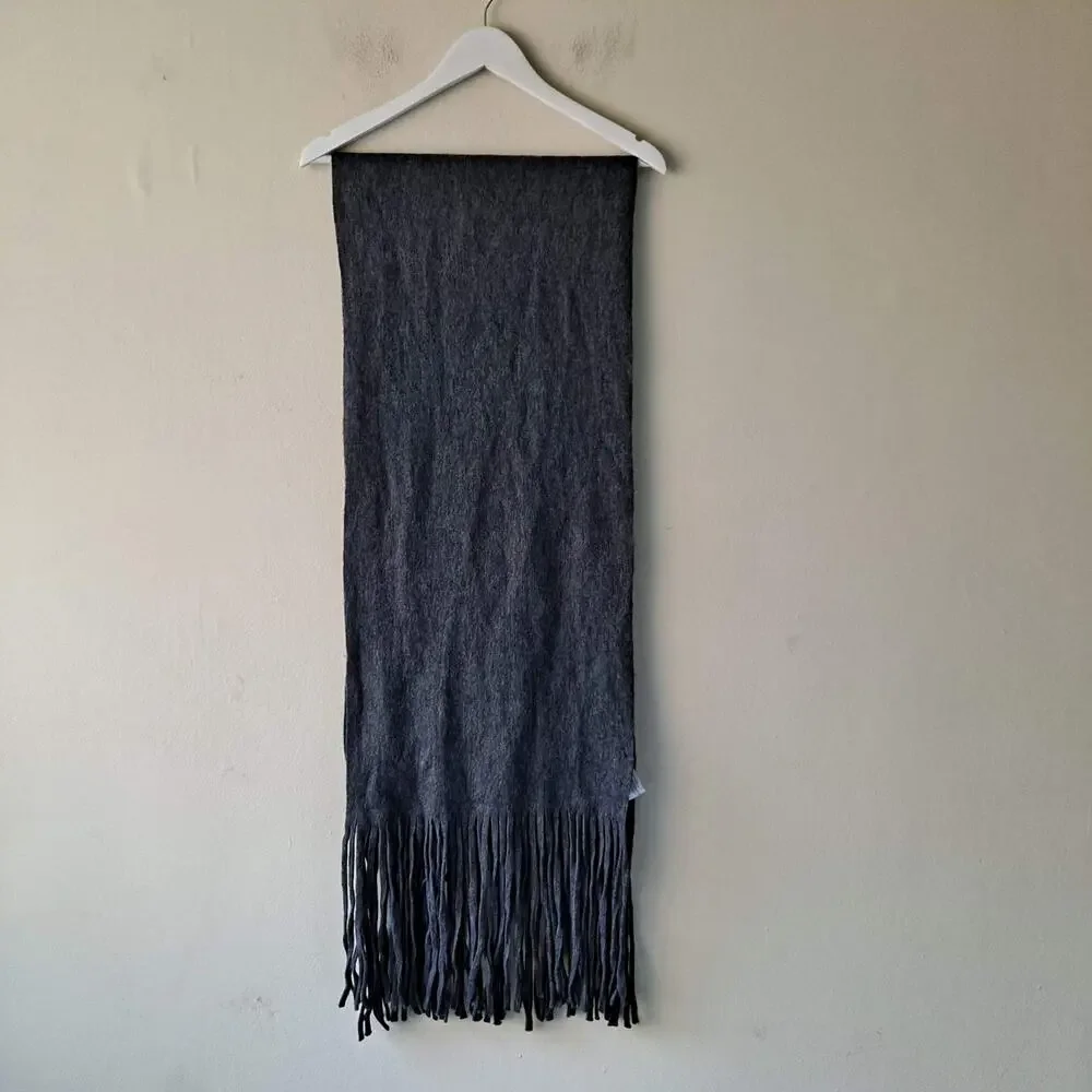 Lucky Brand Charcoal Gray Soft Knit Brushed Fringe Oversized Rectangle Scarf